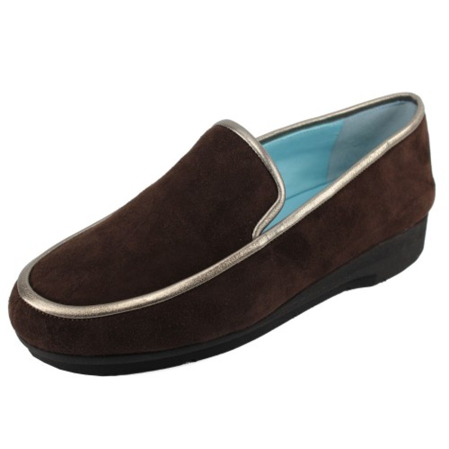 Women'S Thierry Rabotin Mocs | Thierry Rabotin Women'S Gabriela In Brown Suede/Satin Nickel Leather