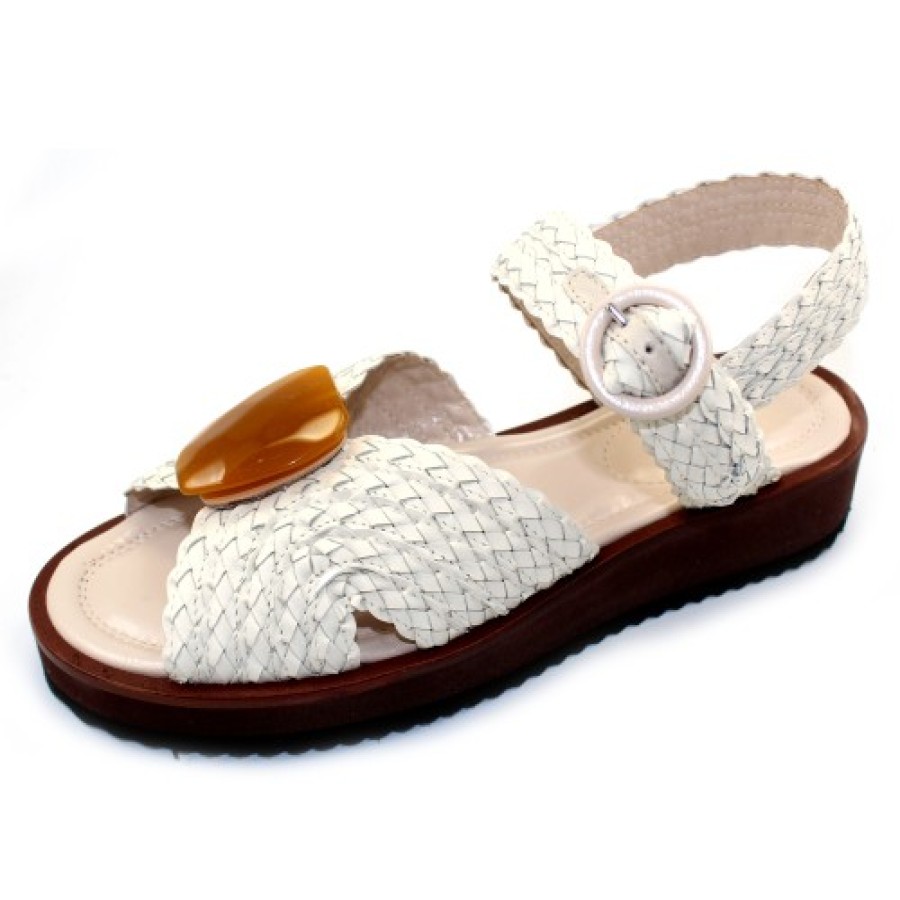 Women'S Pas De Rouge Wedges | Pas De Rouge Women'S Bali 3920 In White Woven Nappa Leather