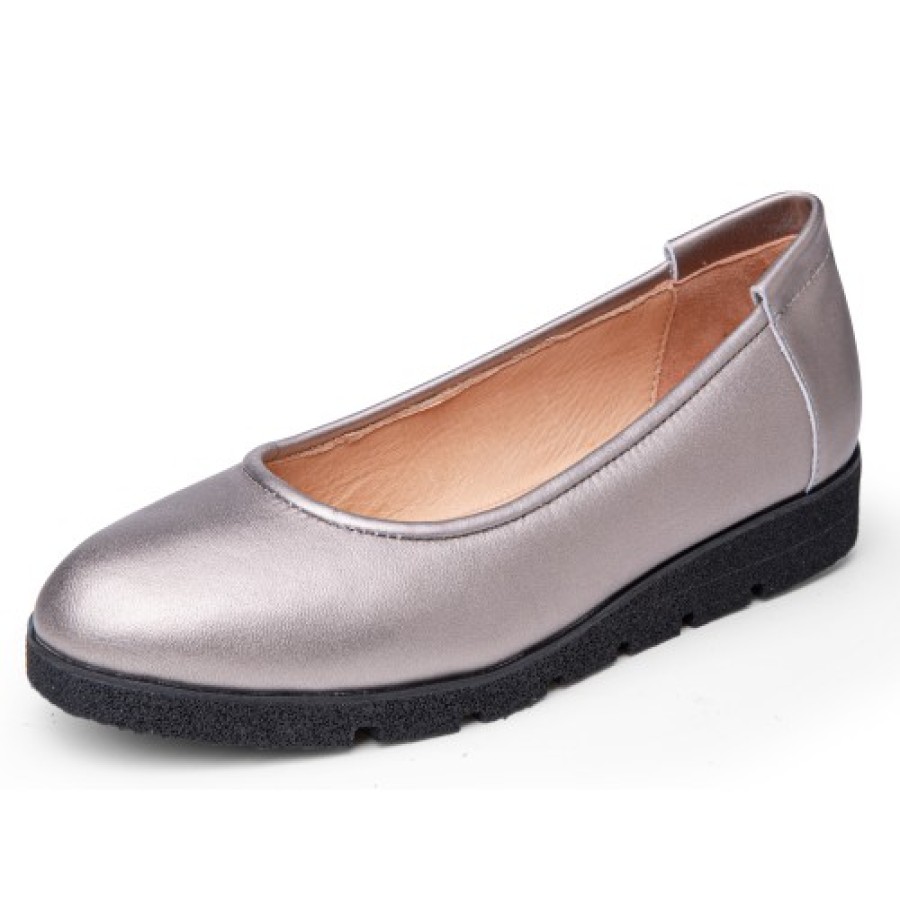 Women'S Yes Brand Shoes Ballet | Yes Brand Shoes Women'S Lucky In Pewter Metallic Leather