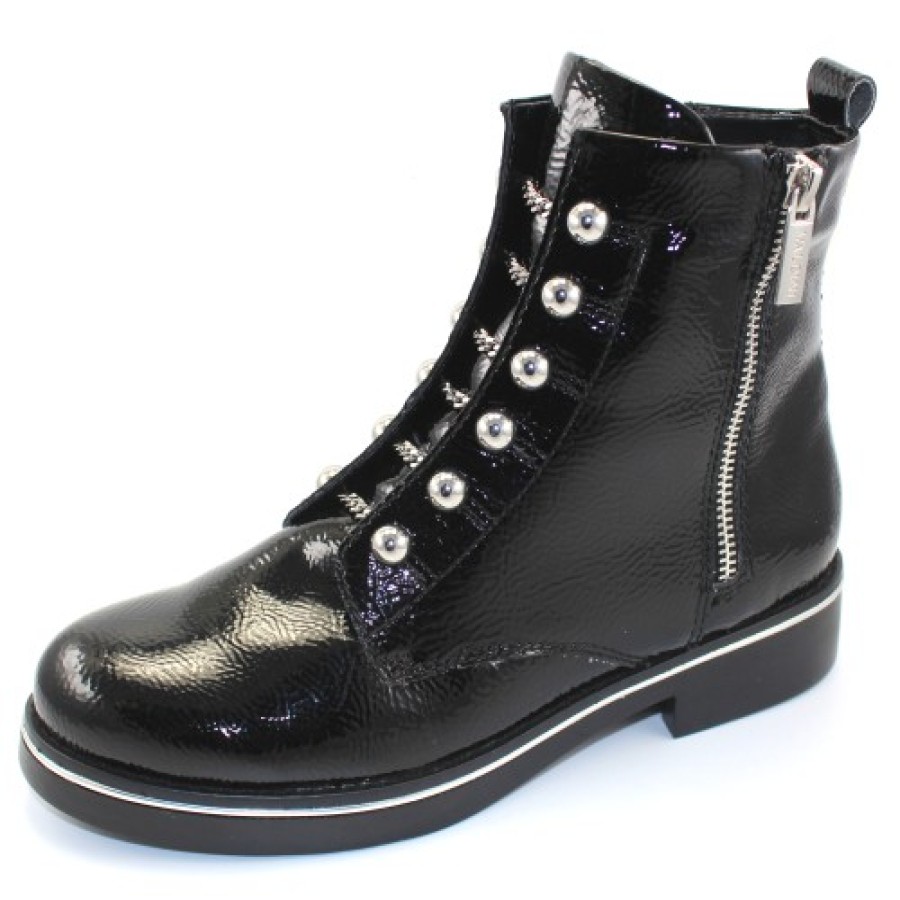 Women'S Valdini Boots & Booties | Valdini Women'S Paola Wp In Black Waterproof Crinkle Patent Leather