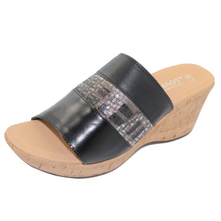 Women'S Naot Wedges | Naot Women'S Tiki In Black Madras/Mixed Metallic/Soft Black Leather