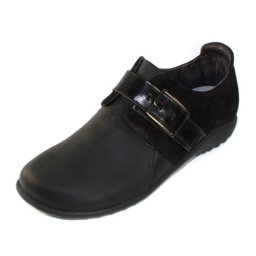 Women'S Naot Slip Ons | Naot Women'S Tane In Oily Coal Leather/Black Suede/Madras Leather