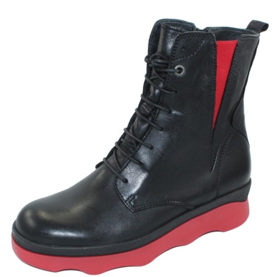 Women'S Wolky Boots & Booties | Wolky Women'S Akita Wr In Black/Red Savana Leather