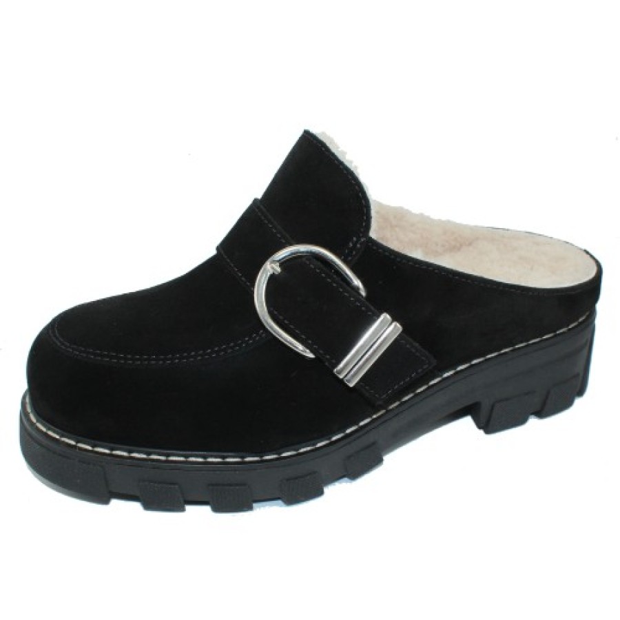 Women'S La Canadienne Platforms | La Canadienne Women'S Allie In Black Waterproof Suede/Shearling