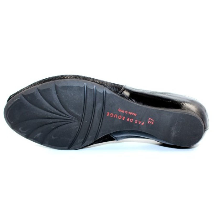 Women'S Pas De Rouge Wedges | Pas De Rouge Women'S Silvia R918 In Black Embossed/Crinkle Patent Leather