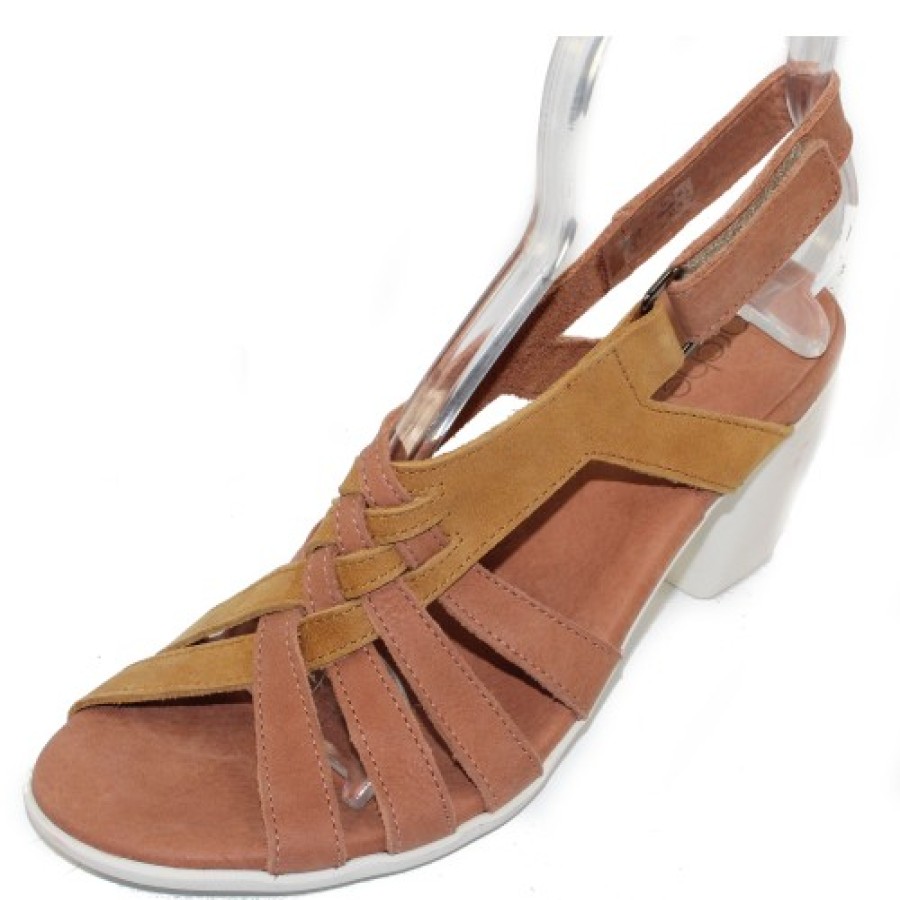 Women'S Arche Heels | Arche Women'S Farham In Camel/Muse Timber Leather - Brownish-Yellow/Peach-Tan Rose