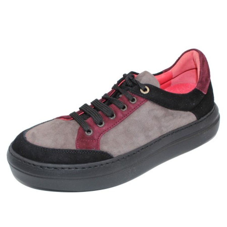 Women'S Pas De Rouge Wedges | Pas De Rouge Women'S Zeila 2072 In Black/Grigio/Burgundy Suede