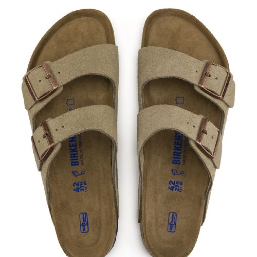 Men'S Birkenstock Walking | Birkenstock Men'S Arizona Soft Footbed In Taupe Suede - Regular Width