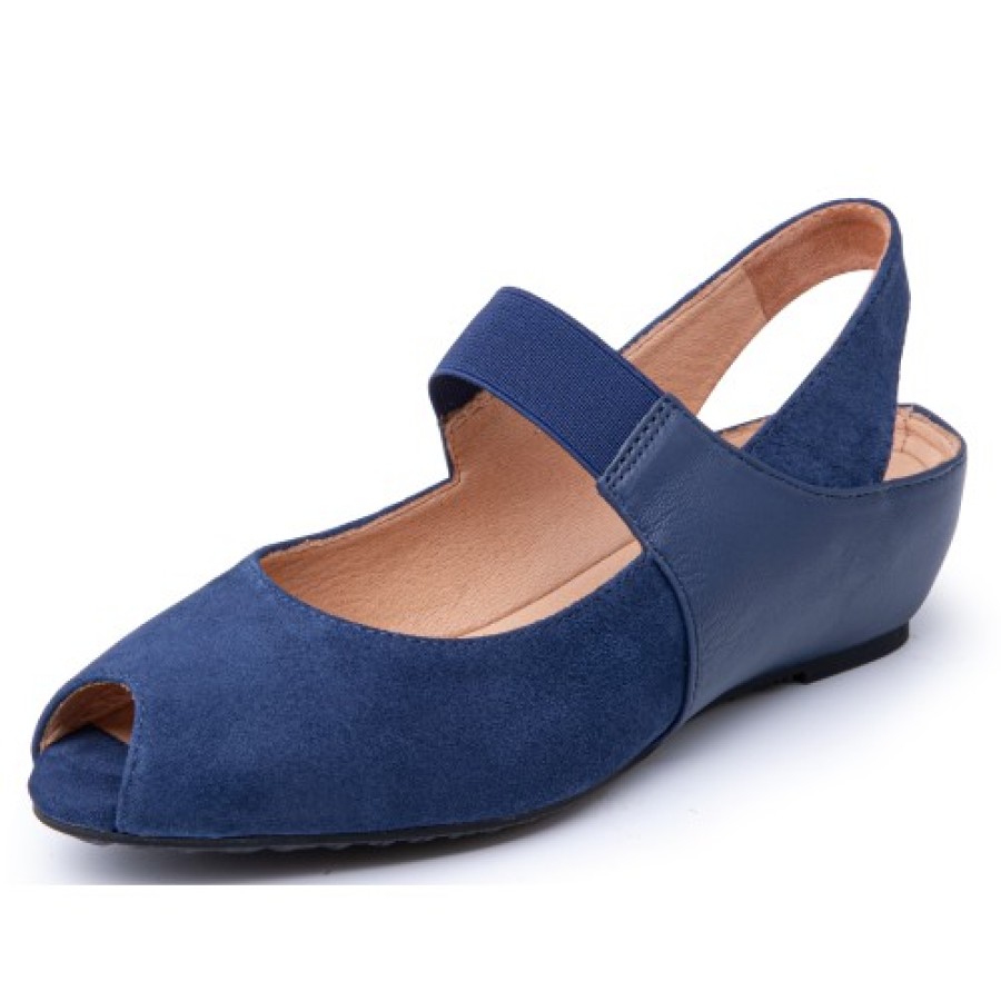 Women'S Yes Brand Shoes Travel | Yes Brand Shoes Women'S Paula In Navy Blue Kid Suede/Plonge Leather