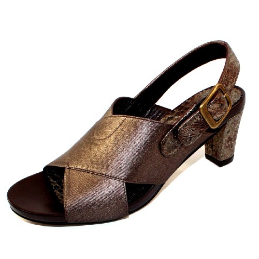 Women'S Right Bank Shoe Co Back Straps | Right Bank Shoe Co Women'S Hunter In Antique Bronze Metallic Elastic/Pewter Cobra Metallic Printed Leather