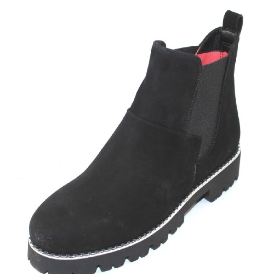 Women'S Pas De Rouge Ankle Boots | Pas De Rouge Women'S Marta 1953 In Black Suede/Silver Trim