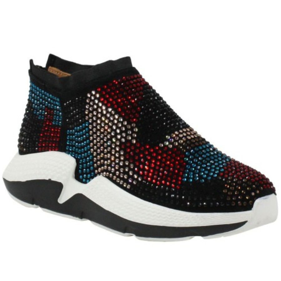 Women'S Lamour Des Pieds Zippers | Lamour Des Pieds Women'S Helana In Black Suede/Bright Multi Rhinestones