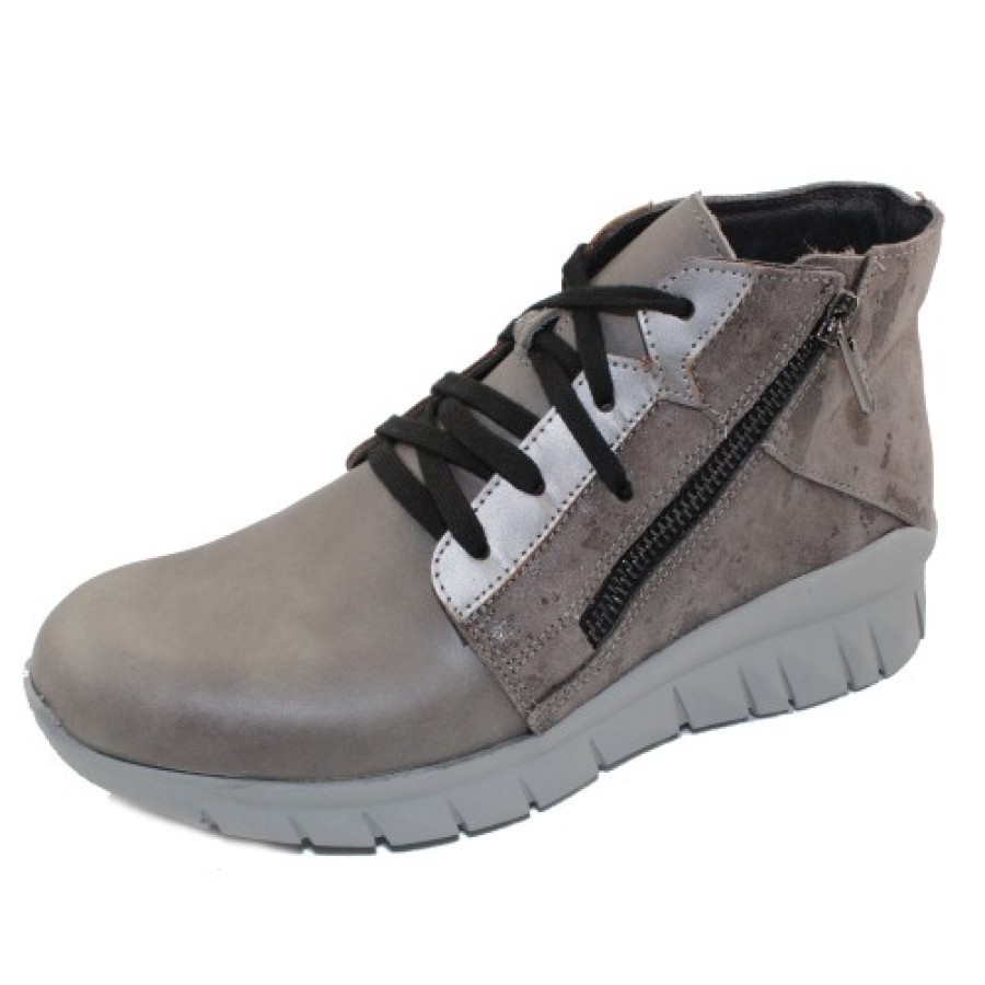 Women'S Naot Travel | Naot Women'S Polaris In Foggy Gray Leather/Gray Marble Suede/Mirror Leather