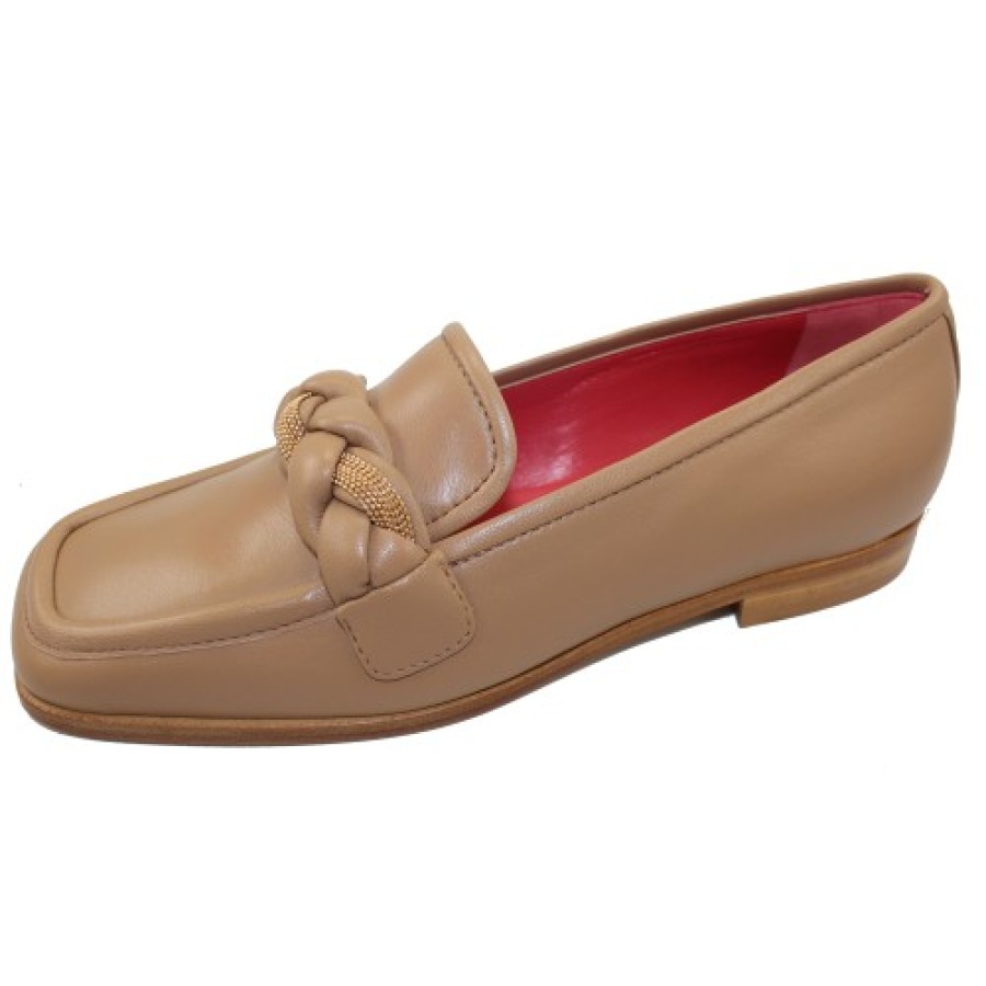 Women'S Pas De Rouge Slip Ons | Pas De Rouge Women'S Yuna 4041 In Beige Nappa Leather/Gold Detail