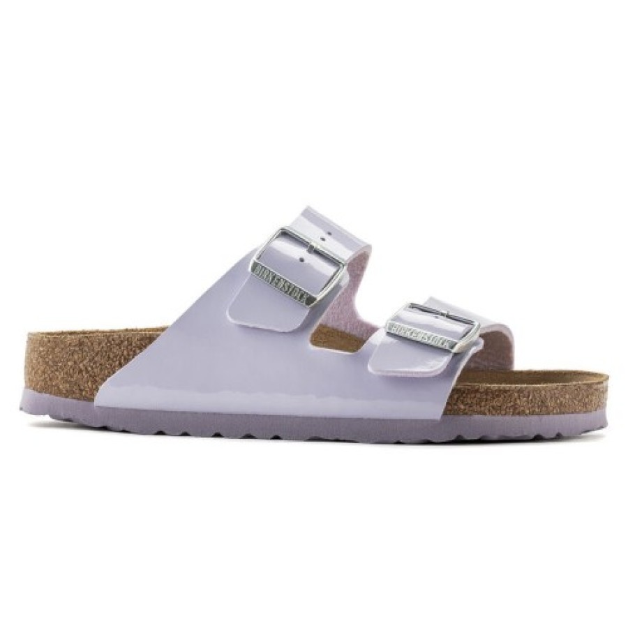 Women'S Birkenstock Flats | Birkenstock Women'S Arizona In Purple Fog Birki-Flor Patent