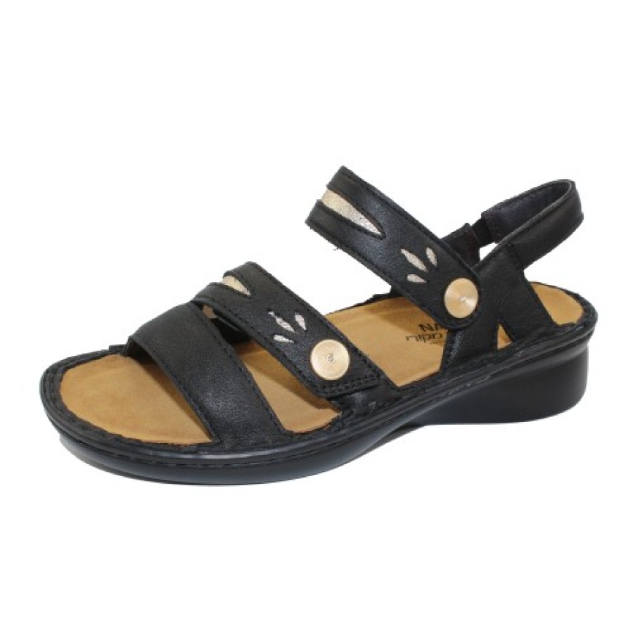 Women'S Naot Footbed | Naot Women'S Cadence In Soft Black/Radiant Gold Leather