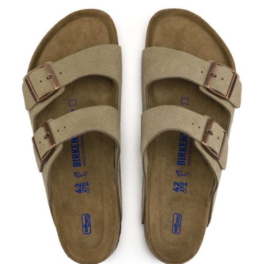 Men'S Birkenstock Footbed | Birkenstock Men'S Arizona Soft Footbed In Taupe Suede - Regular Width