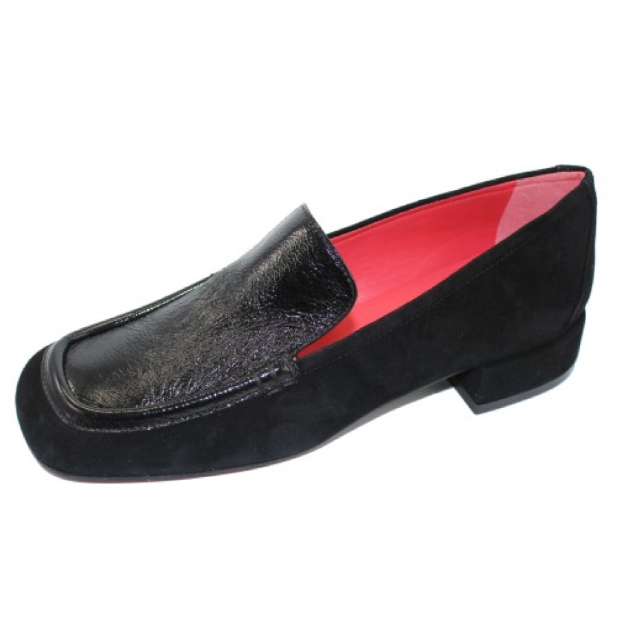 Women'S Pas De Rouge Slip Ons | Pas De Rouge Women'S Celia 4103 In Black Suede/Crinkle Patent Leather