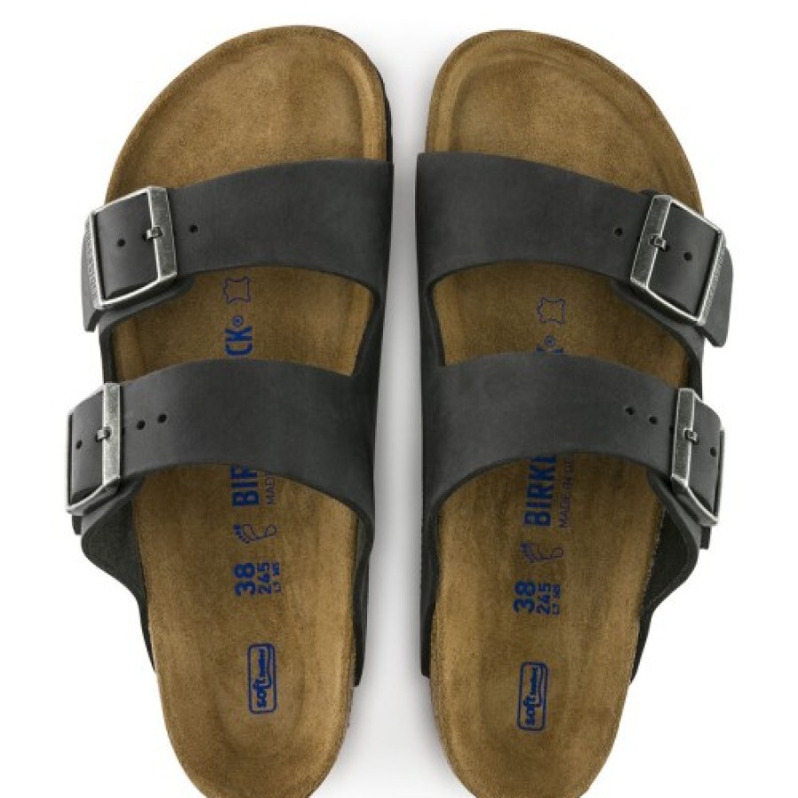 Men'S Birkenstock Slides | Birkenstock Men'S Arizona Soft Footbed In Black Oiled Leather