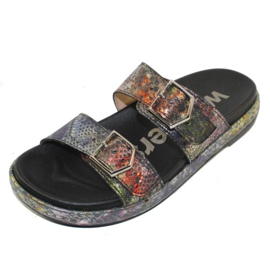 Women'S Wonders Travel | Wonders Women'S B-7401-F In Selva Black Multi Colored Metallic Embossed Reptile Printed Leather