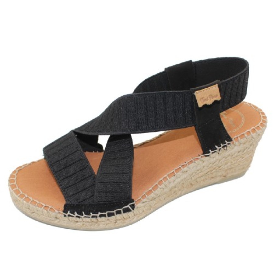 Women'S Toni Pons Wedges | Toni Pons Women'S Tura-Tr In Negre Black Ribbed Stretch/Suede