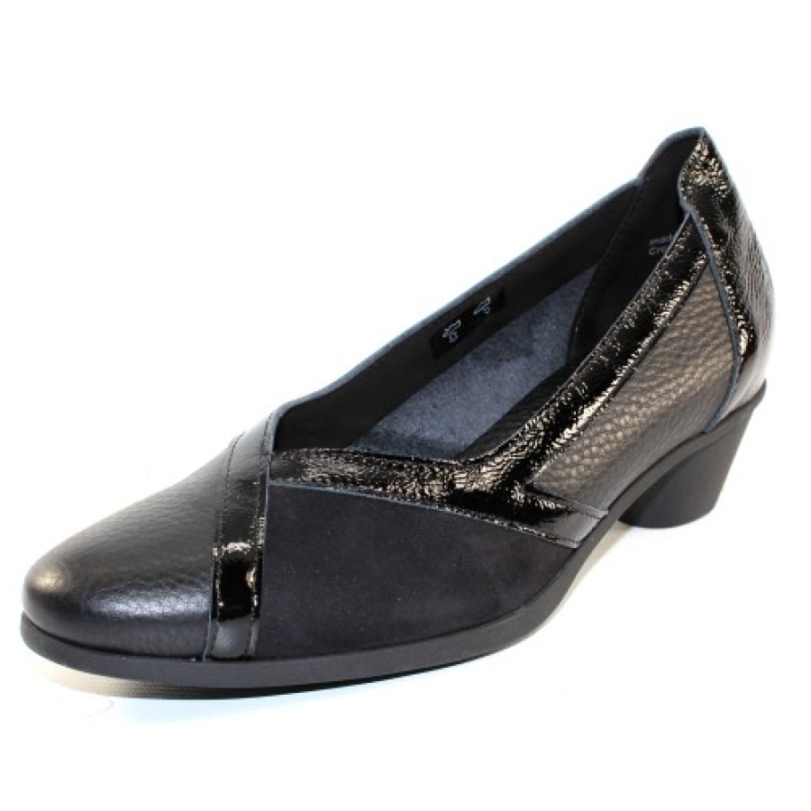 Women'S Arche Pumps | Arche Women'S Cyrian In Noir Hopi Grain Leather)/Nubuck/Lack Patent Leather - Black