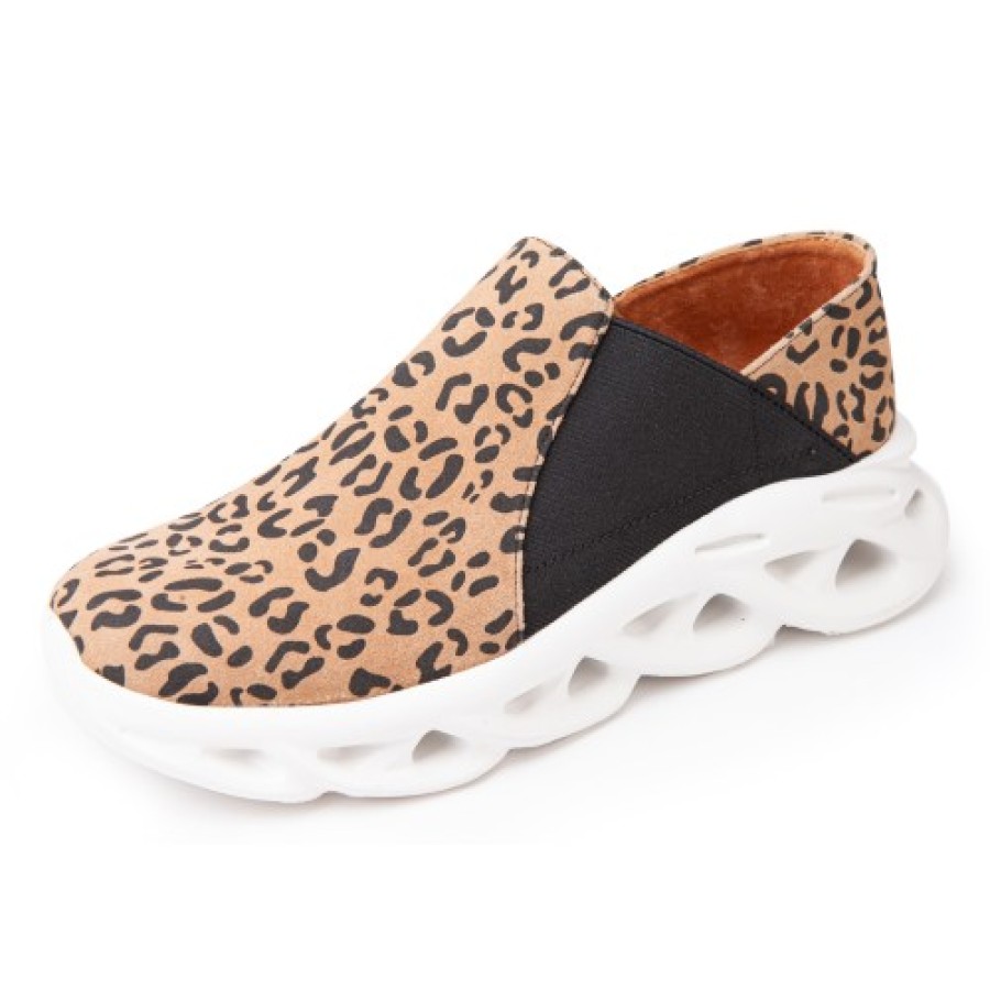 Women'S Yes Brand Shoes Wedges | Yes Brand Shoes Women'S Sunny In Leopard Printed Water Resistant Suede