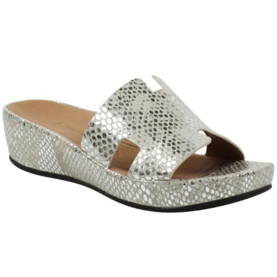 Women'S Lamour Des Pieds Women'S New Arrivals | Lamour Des Pieds Women'S Catiana In Silver/Gold Snake Printed Leather