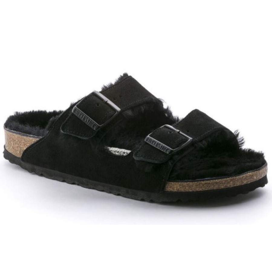 Women'S Birkenstock Walking | Birkenstock Women'S Arizona Shearling In Black Suede/Shearling