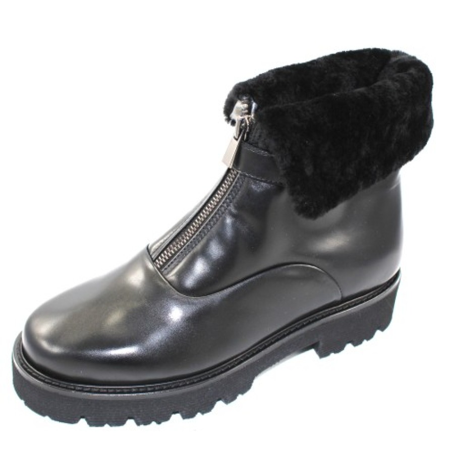 Women'S Pas De Rouge Boots & Booties | Pas De Rouge Women'S Marta 3707Wp In Black Waterproof Idro Leather/Fur