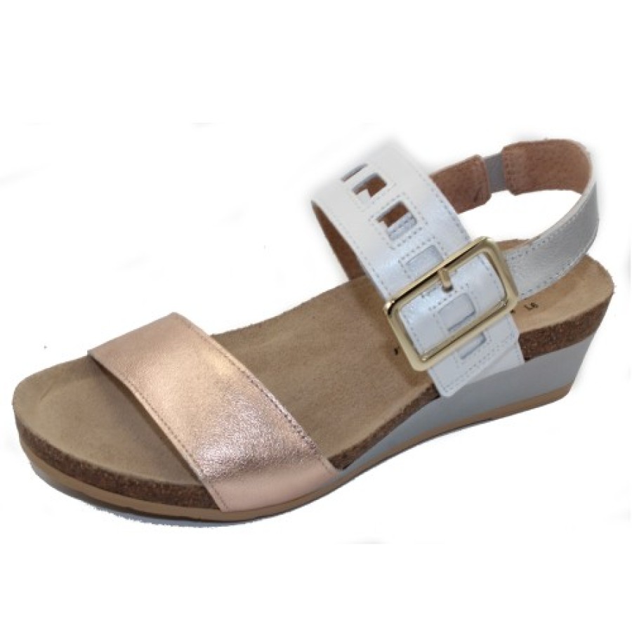 Women'S Naot Wedges | Naot Women'S Dynasty In Soft Rose Gold/White Pearl/Soft Silver Leather