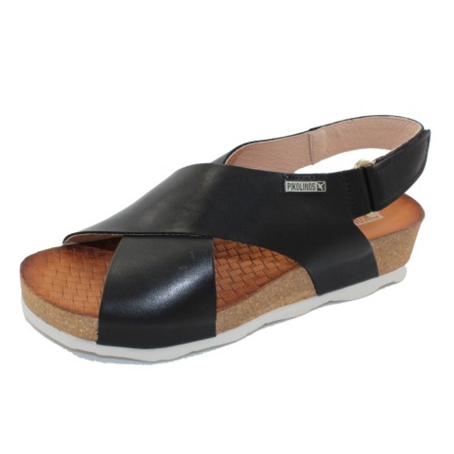 Women'S Pikolinos Wedges | Pikolinos Women'S Mahon W9E-0912 In Black Calfskin Leather